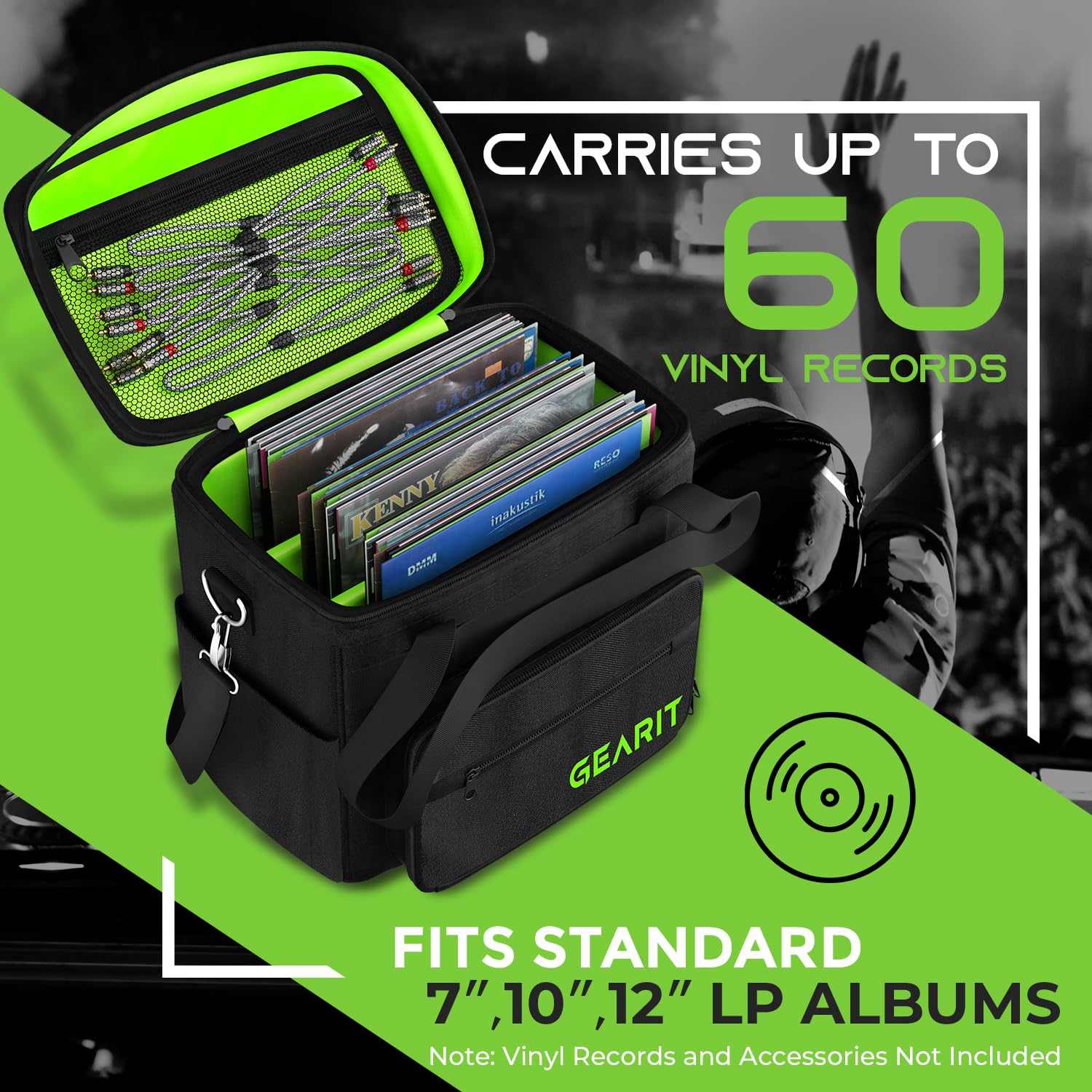 GearIT Borsa per il trasporto di dischi in vinile per album LP da 7", 10", 12", custodia a 60 capacità (record non inclusi)