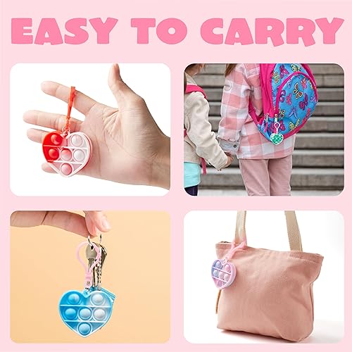 Miniatura 7 de JOYIN Paquete de 30 tarjetas de regalo para el día de San Valentín con llavero de burbujas de corazón, mini juguetes para apretar, juguetes