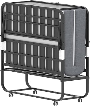 Folding Bed with Mattress and Adjustable Headboard, 75"x46" Space Saving Fold Up Beds for Easy Storage, Fold Away Bed with Dust Cover&Metal Frame for Adults, Guest, Twin Size
