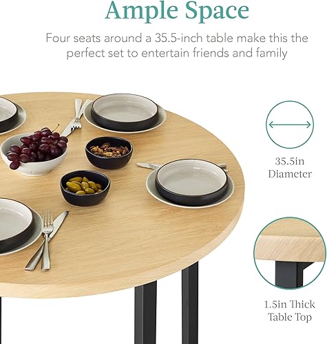 Miniatura 4 de Best Choice Products Juego de comedor redondo moderno de 5 piezas para cocina del hogar, comedor con 4 sillas, mesa de 1.5 pulgadas de grosor, color