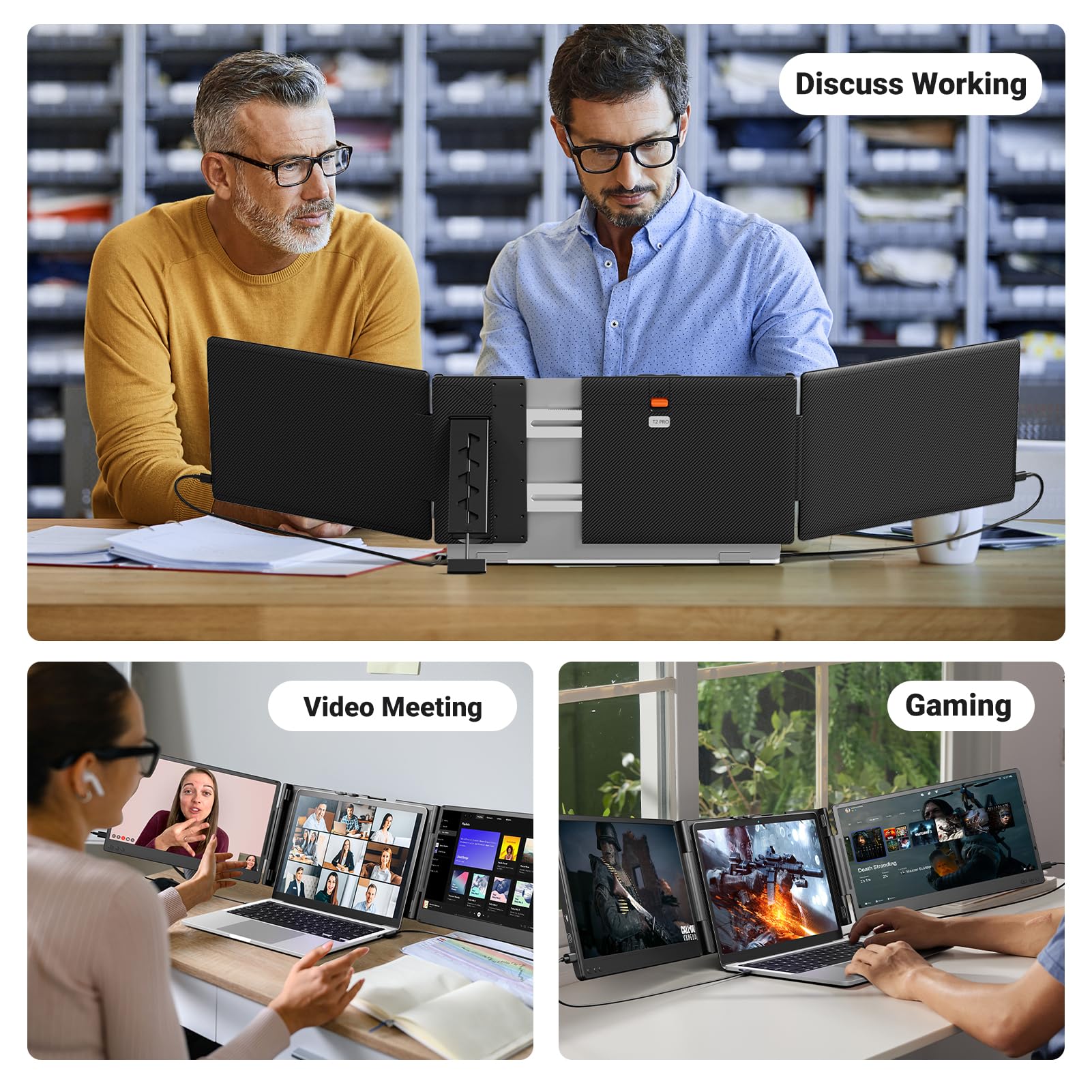 Cevaton Laptop Bildschirm Erweiterung, 14 ”FHD 1080p IPS Tragbarer Monitor für 13-16,1", Stecker und Spielen Sie Laptop-Monitor, Laptop-Bildschirmverlängerung kompatibel mit MAC, Siegen, Dex, Chrome