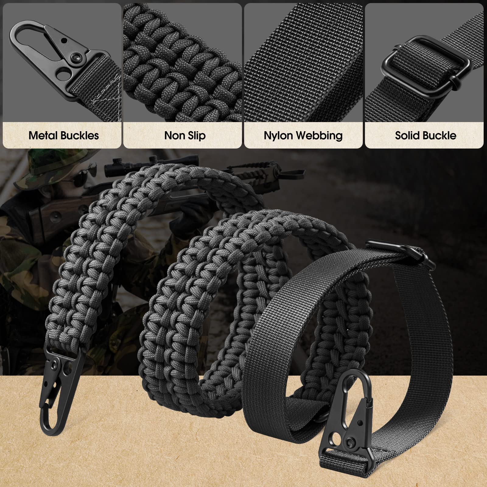 VVAAGG 2 Point QD Rifle Sling Adjustable 550 Paracord