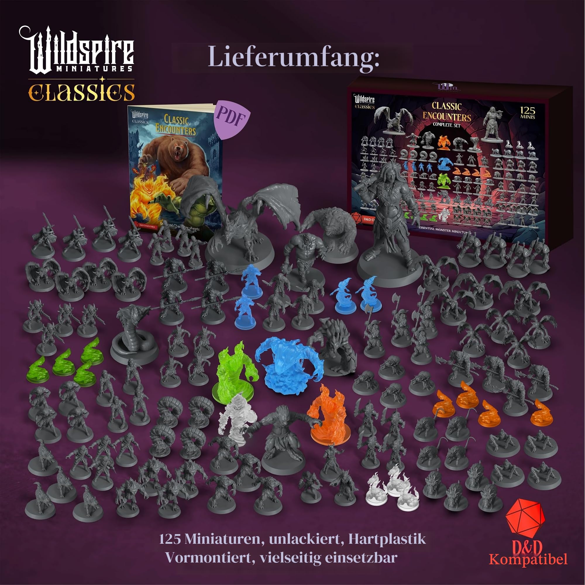 Komplettes klassisches Kreaturen-Set – Set 1 + Set 2 – bemalbare essentielle DND Monster Miniaturen Bulk – 120 Miniaturen für D&D 28 mm Skala Minatures Dungeons and Dragons Minis D&D Minature Figuren