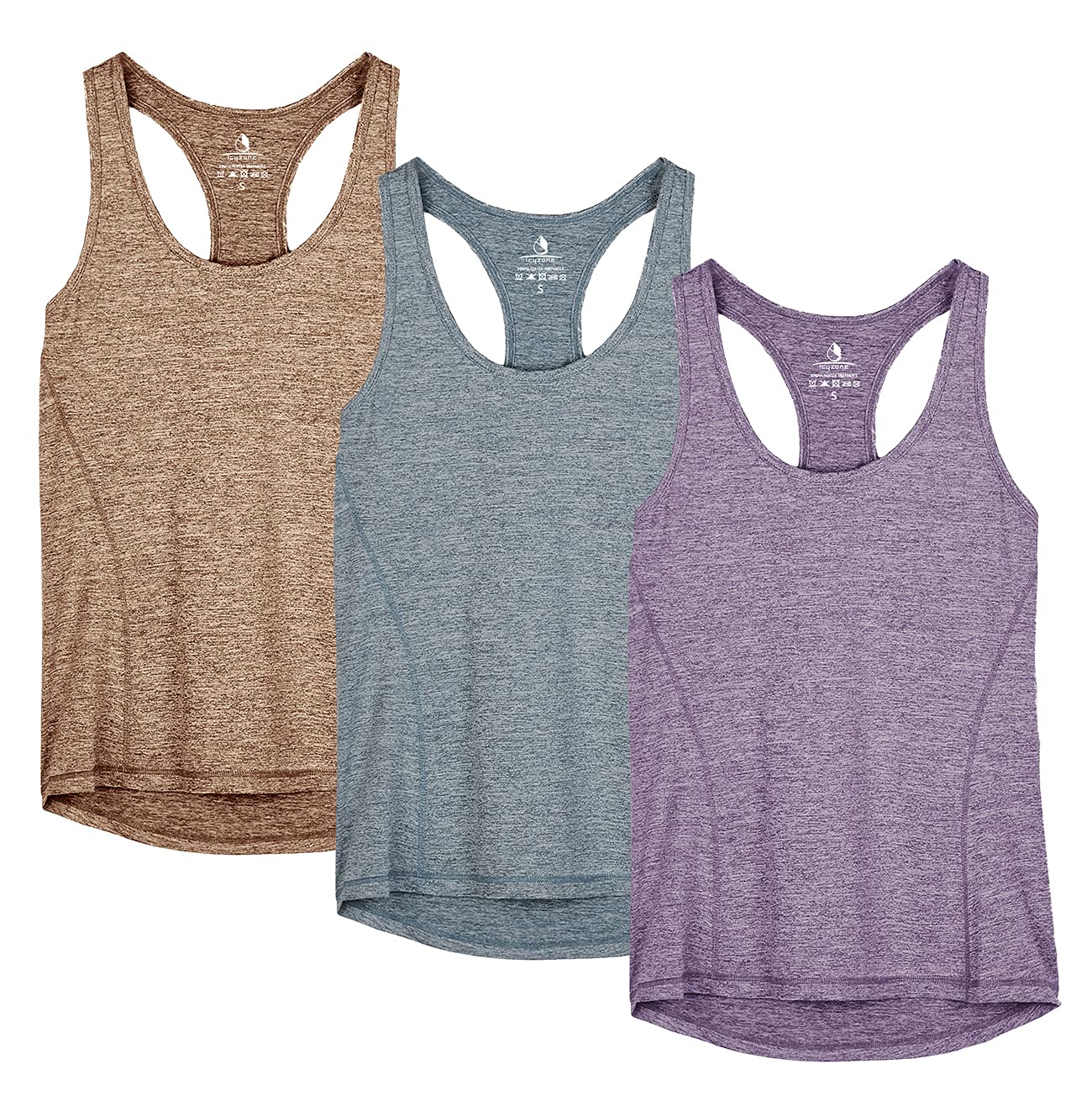 icyzone Donna Canotta Sportiva Running Racerback Top Senza Maniche Fitness Palestra Shirt, Pacco da 3