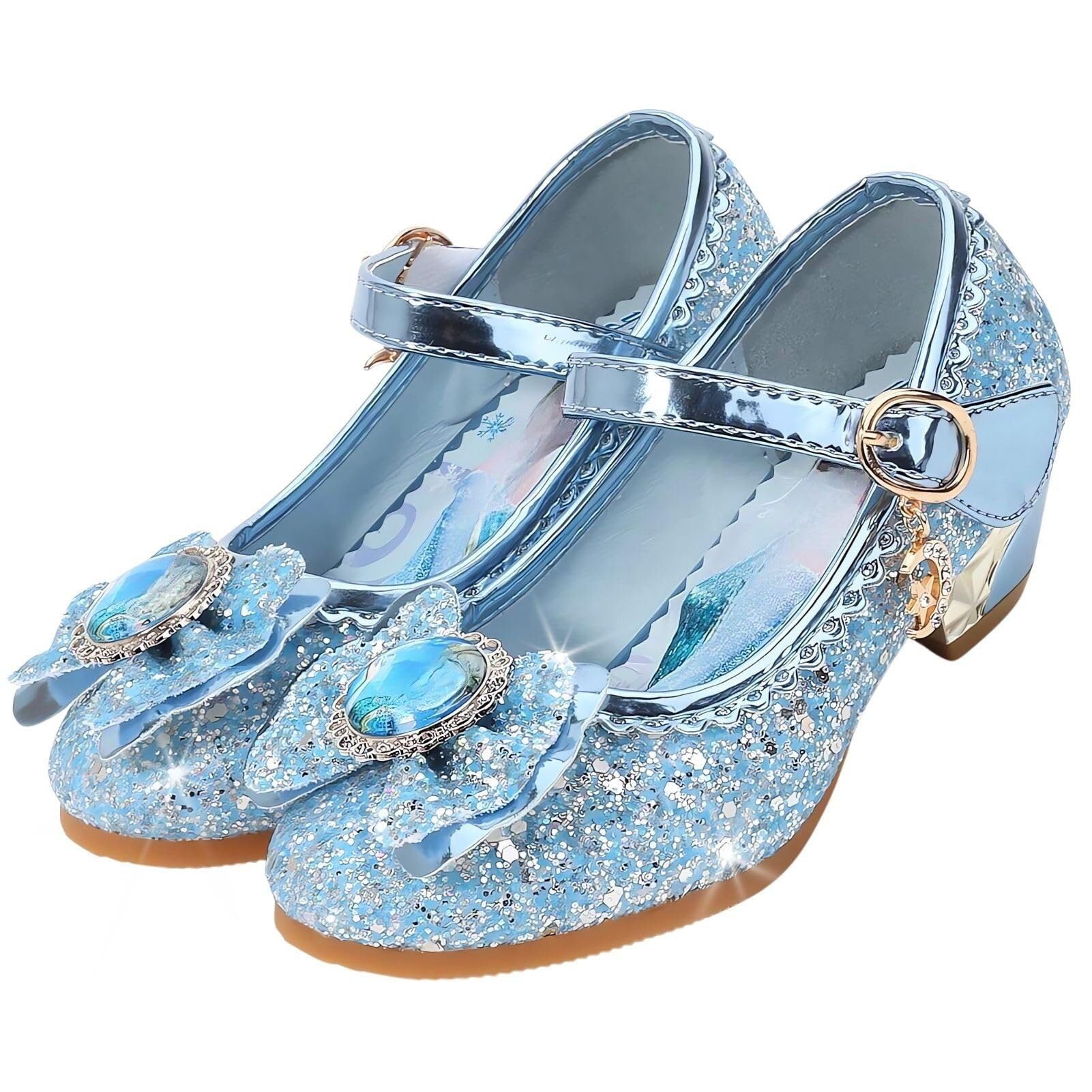 Basket Enfant Fille Princesse Elsa Chaussures Danse Paillettes Costume Princesse Cosplay Noël (D1-Blue, 28)