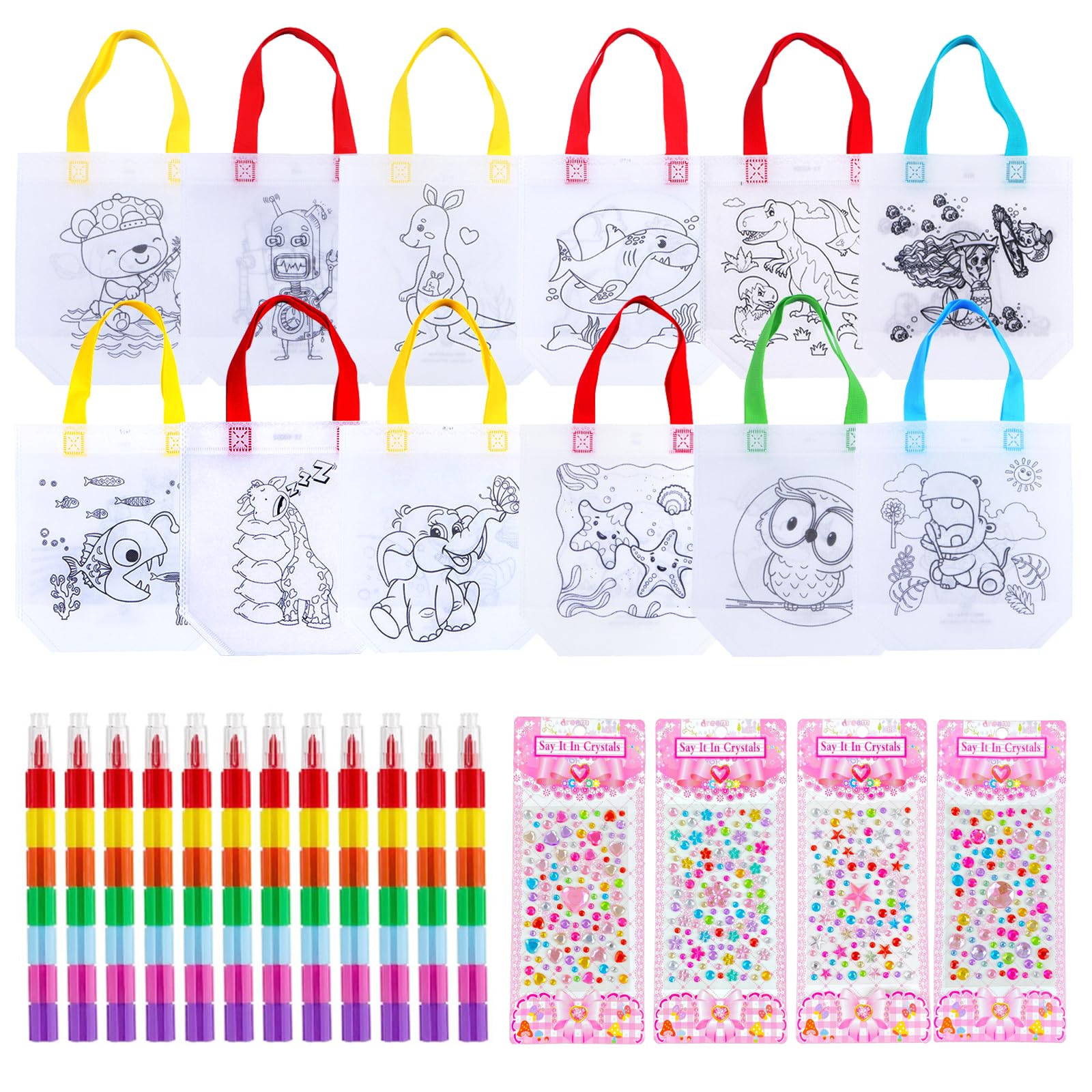 DIY Bastelset Stofftasche Bemalen – 18 Farben, Aufkleber & Bänder Für Kindergeburtstag