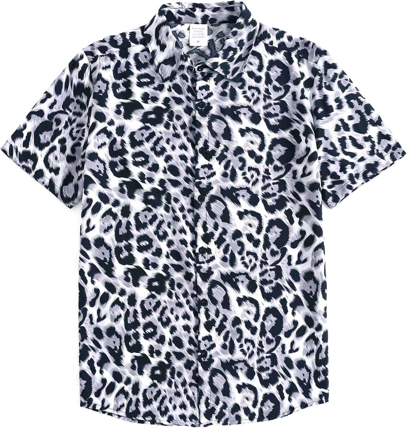 JG JENNY GHOO Men's Leopard Print Shirt Summer Short Sleeve Cheetah Animal Print Hawaiian Button-Down Shirts
