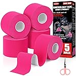 5 Rolls Kinesiology Tape, 2 inch x 16.4 Feet Waterproof Athletic Tape, Uncut Kinetic Tape, Muscle Tape, Sports Tape, Knee Tape for Exercise and Daily Use - Rose Red