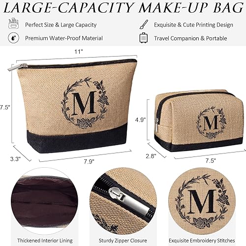 Miniatura 7 de Regalos de Navidad personalizados para mujer, bolsa de mano con inicial de yute y bolsas de maquillaje, bolsa de playa con monograma con cremallera,