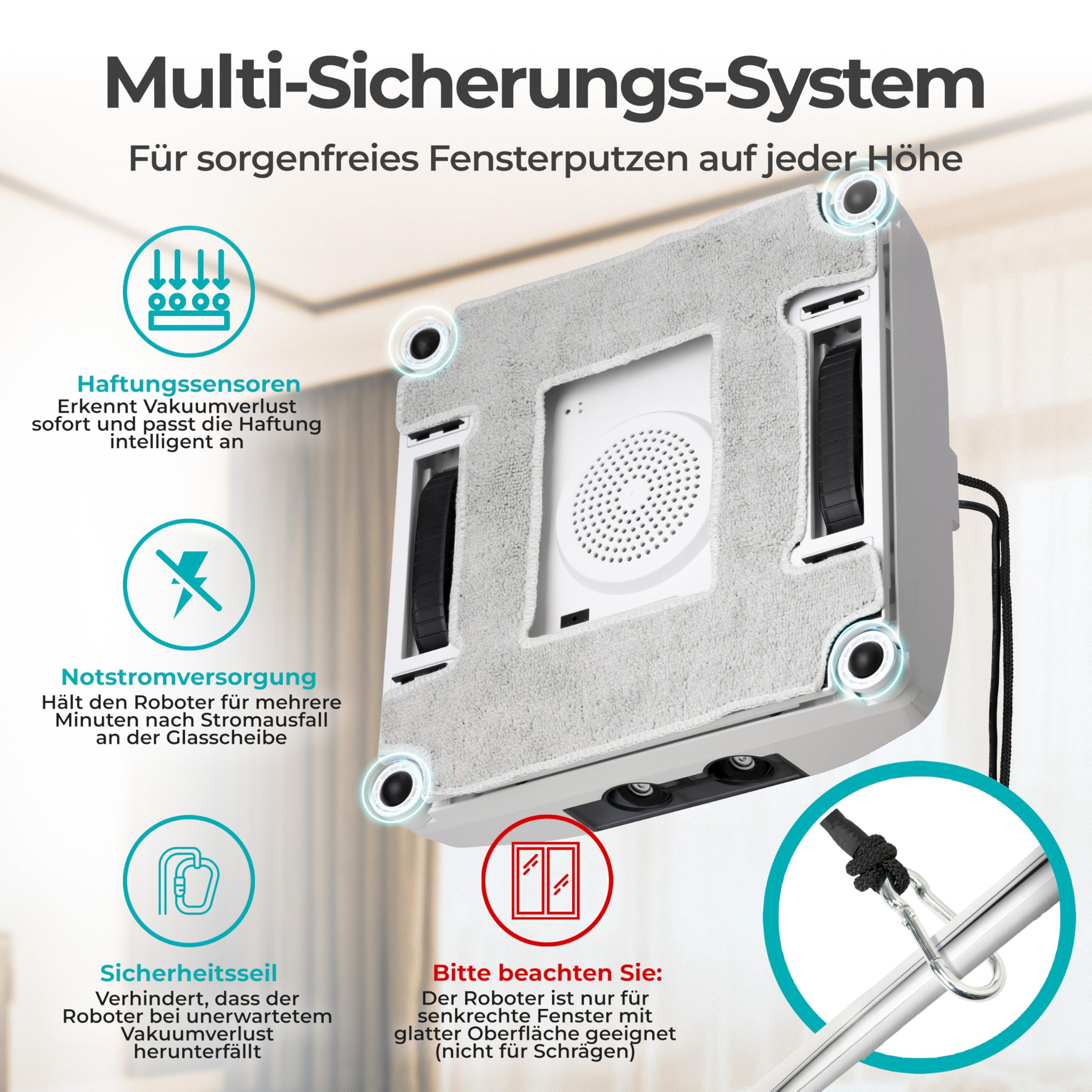 KLAMER Fensterputzroboter 3500 Pa – automatischer Fensterreiniger mit 100 ml Doppelwassertank, Nassreinigungsmodus & Rand-Erkennung, leise 60 dB, Absturzsicherung & Smart Pfadplanung