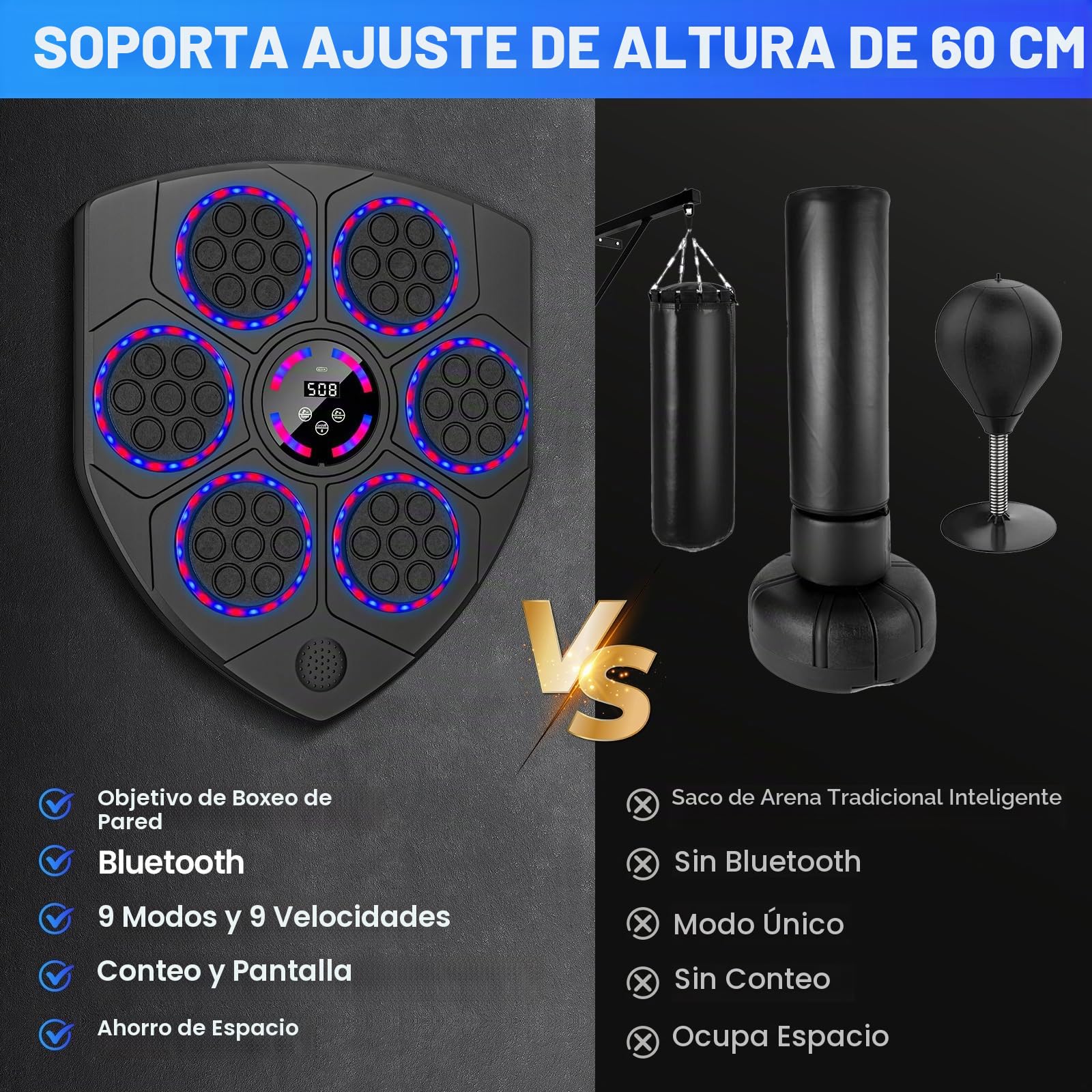 Music Boxing Machine, LED Boxeo Pared Musical con Guantes De Boxeo, 9 Velocidades, 9 Modos de Entrenamiento, Soporte Bluetooth, Conteo Inteligente, Maquina Boxeo Electrónica para Adultos y Niños