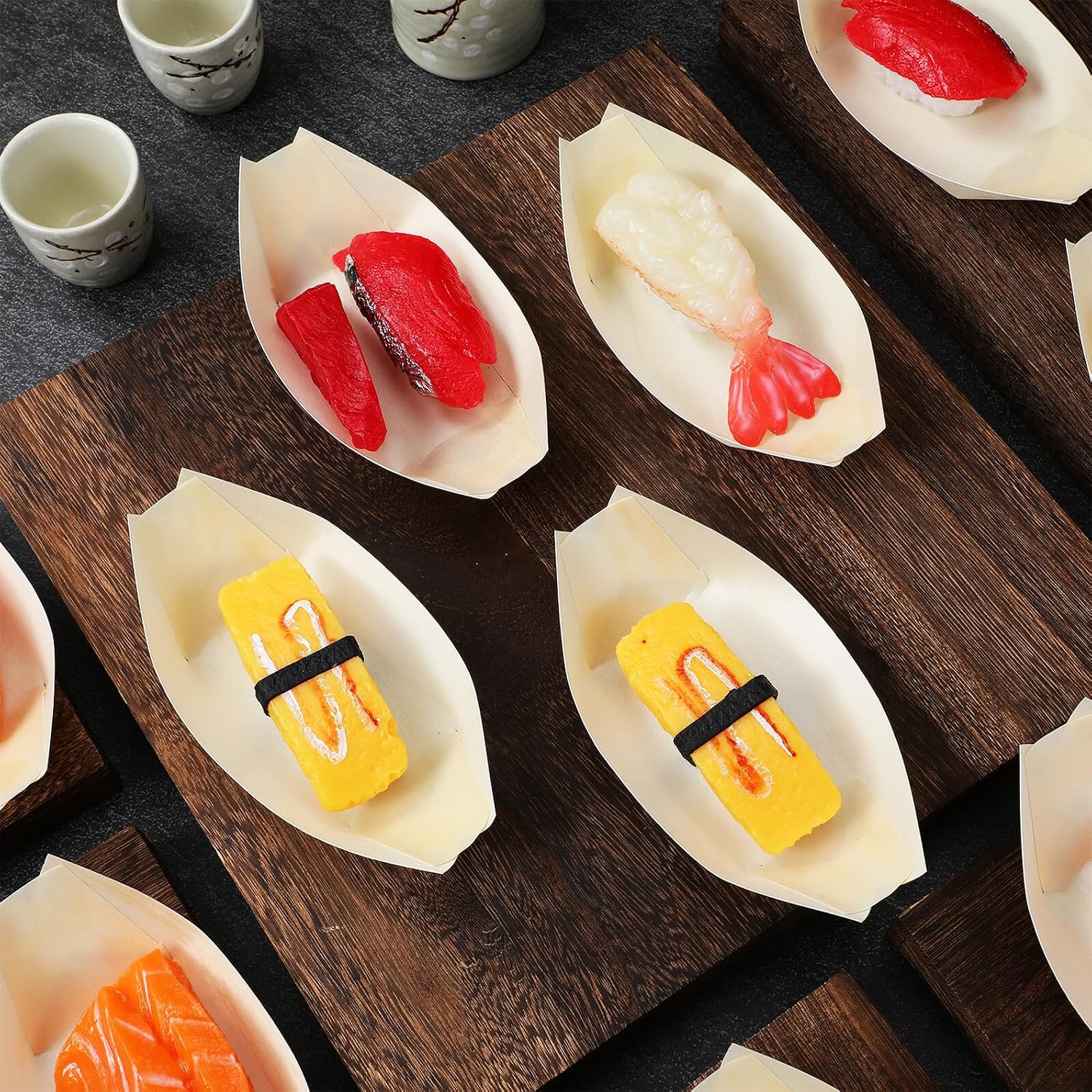 UPKOCH 150pcs Disposable Wood Boat Plates Sushi Plates for Parties