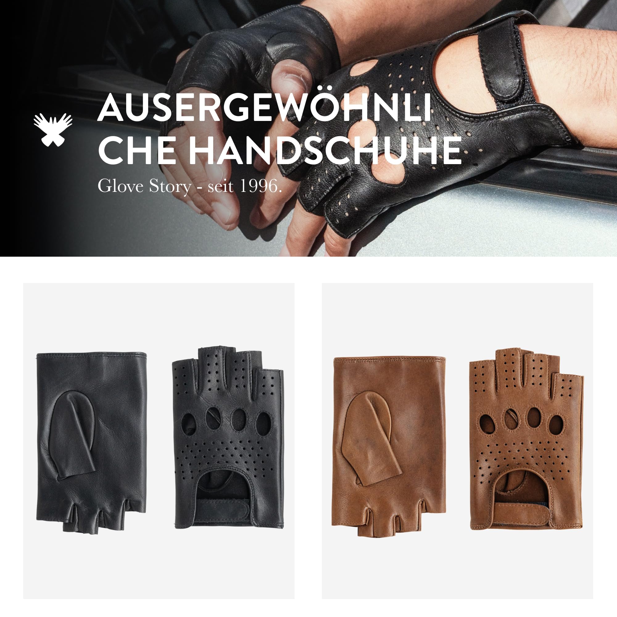 GLOVE STORY Herren-Fahrhandschuhe ohne Finger aus Lammleder Schwarz Ungefüttert | Bewegungsfreiheit & Schlanker Stil | Leichtes Accessoire für Taktile Präzision & Retro-Eleganz