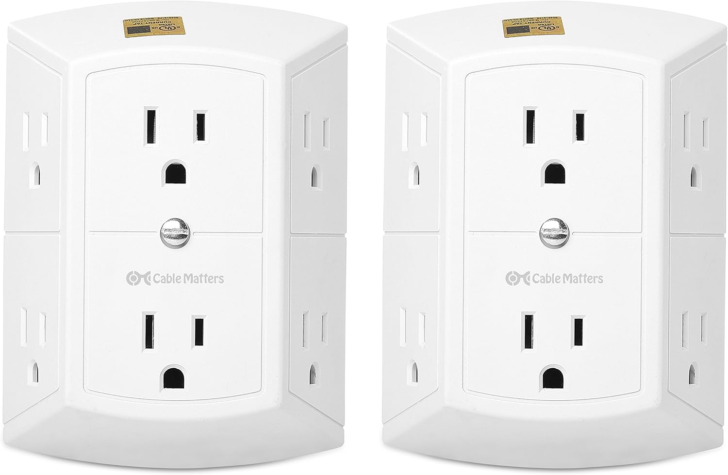 Cable Matters 2-Pack 3 Sided 6 Outlet Splitter Grounded Outlet Extender Wall Tap