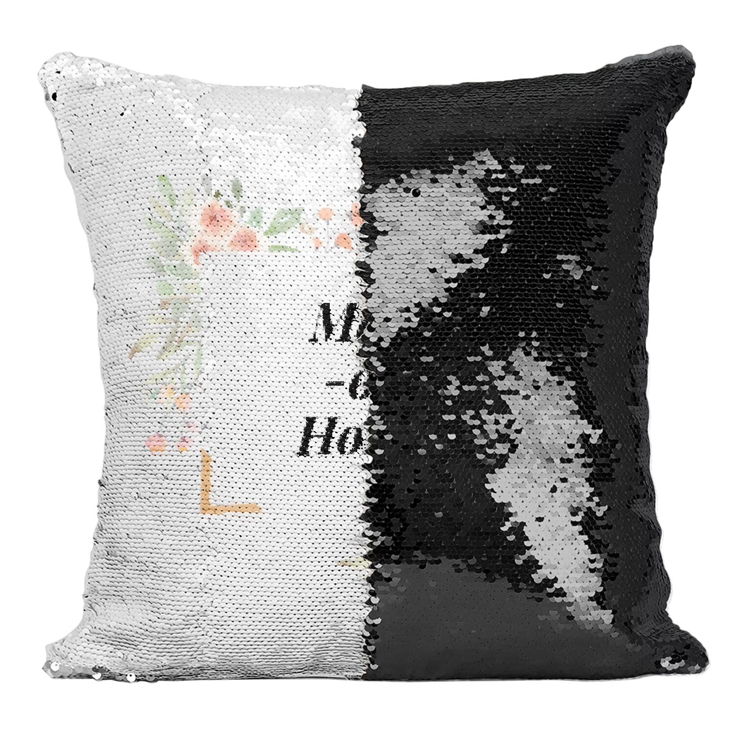 Coussin Sequin Cadre Floral avec housse haut de gamme pour décoration de mariage