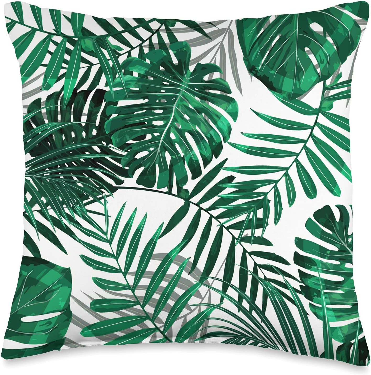 Forest Green Leaves Plants White Sofa Couch Cool Nature Home Throw Pillow