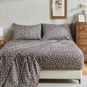HYPREST Dark Floral Sheets King Size, Deep Pocket, Ditsy Patterned, 4pc | Vintage Cottagecore Dark Moody Floral Sheets - Soft Brushed Microfiber Breathable,1800 Thread Count, Oeko-Tex Certified