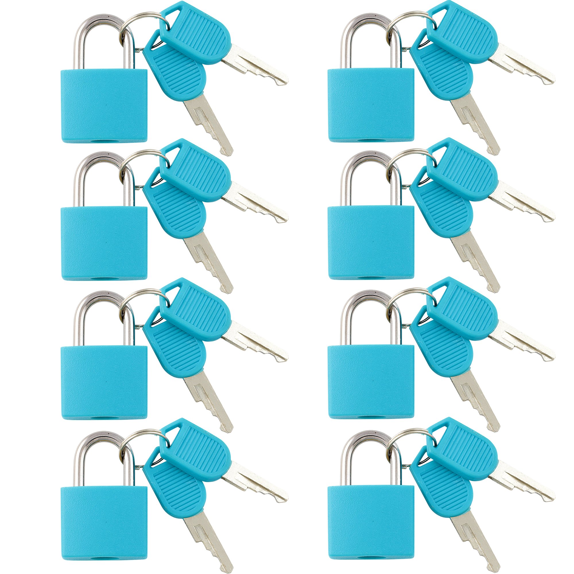 8 Pc Metal Padlock Solid Brass Luggage, Backpack, Diary, Jewelry Box, Crafts, School Teaching Lock with Key and Durable Cover (Small, Blue)