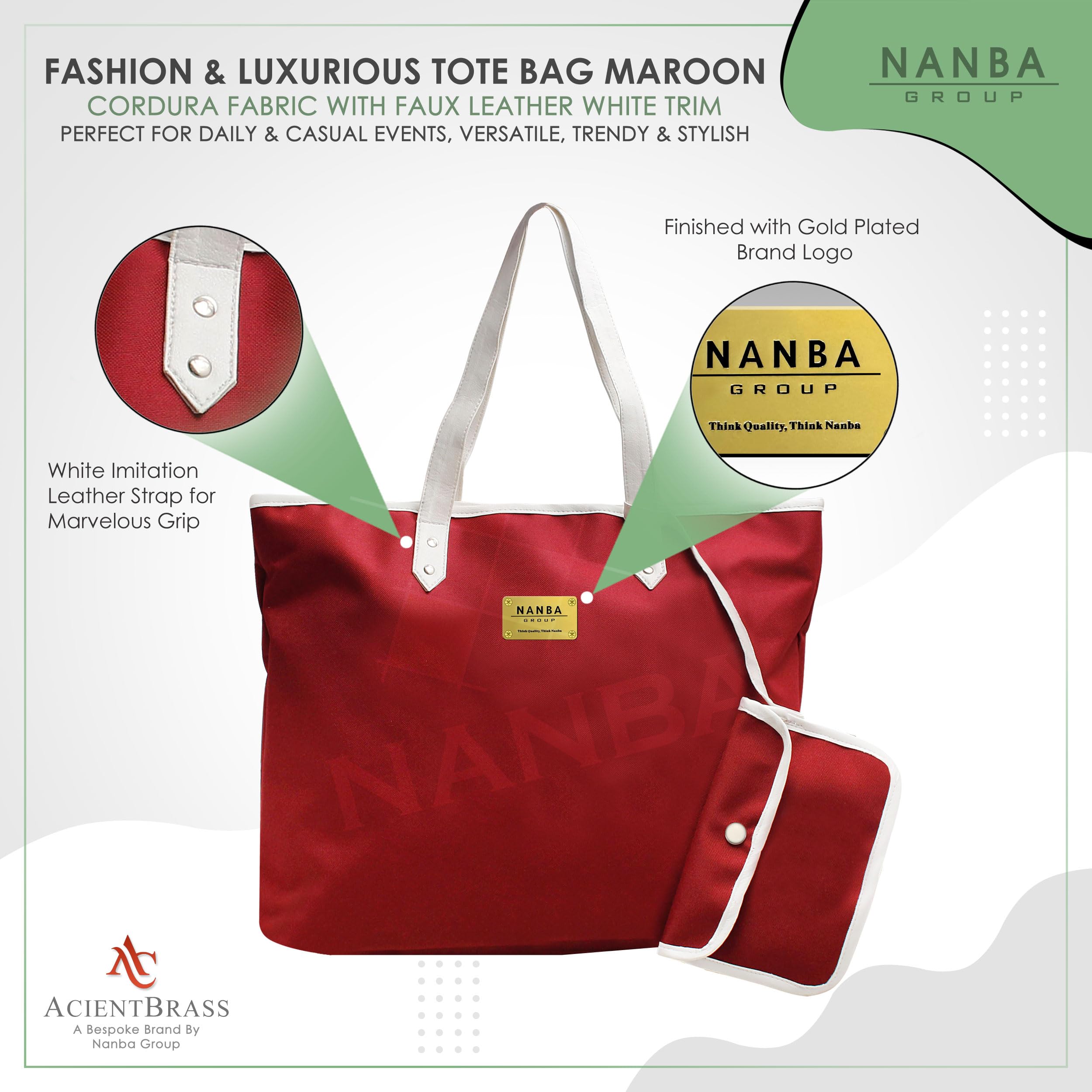 Women's Tote Bag with Matching Pouch - Waterproof Cordura Fabric