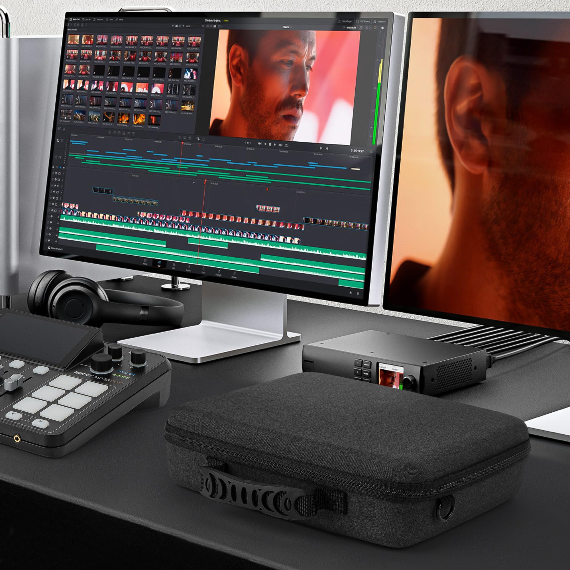 GEEKRIA Custodia da trasporto per interfaccia audio, compatibile con RØDE RØDECaster Duo, custodia rigida da viaggio EVA (grigio scuro)