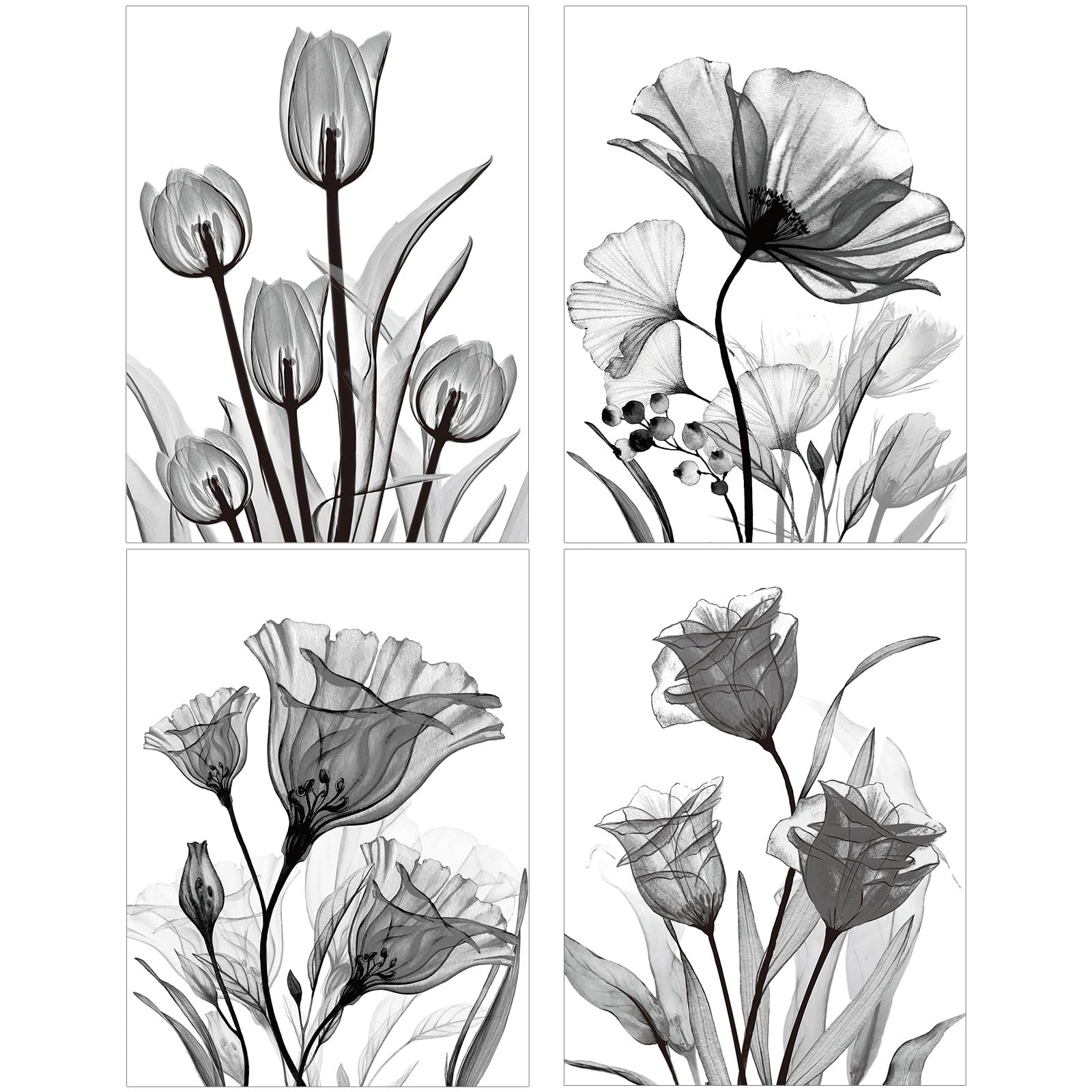 Sinmoe 4 Sheets Rub on Transfers for Furniture Flower Decals for Furniture Vintage Watercolor Flower Transfers Decals Tulip for Furniture Craft Home Decoration, 4 Designs, 12 x 16 Inch(Black)