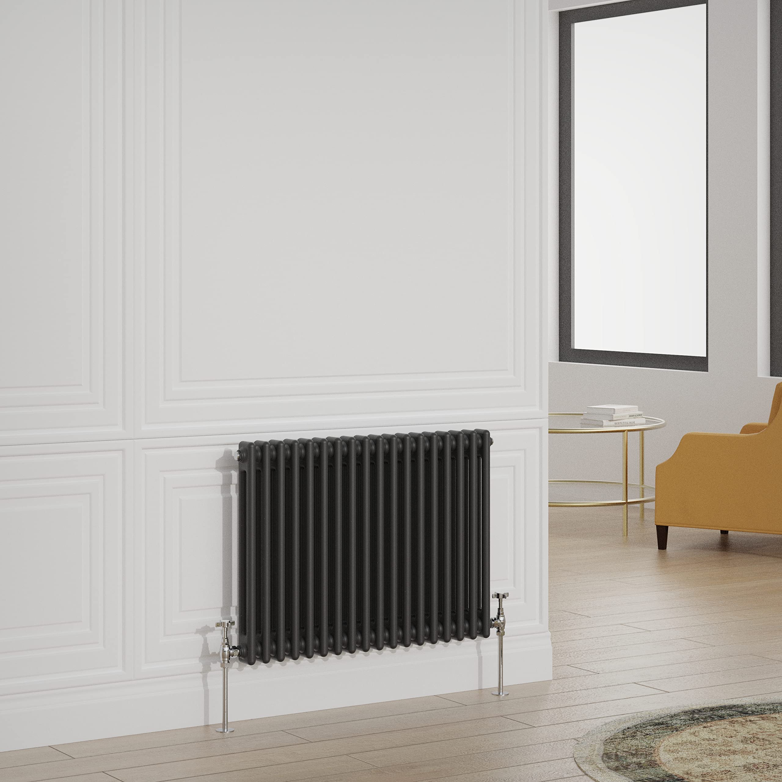Warmehaus Black Traditional Radiator Double Column Horizontal Cast Iron Style Central Heating Radiator - 600X830mm