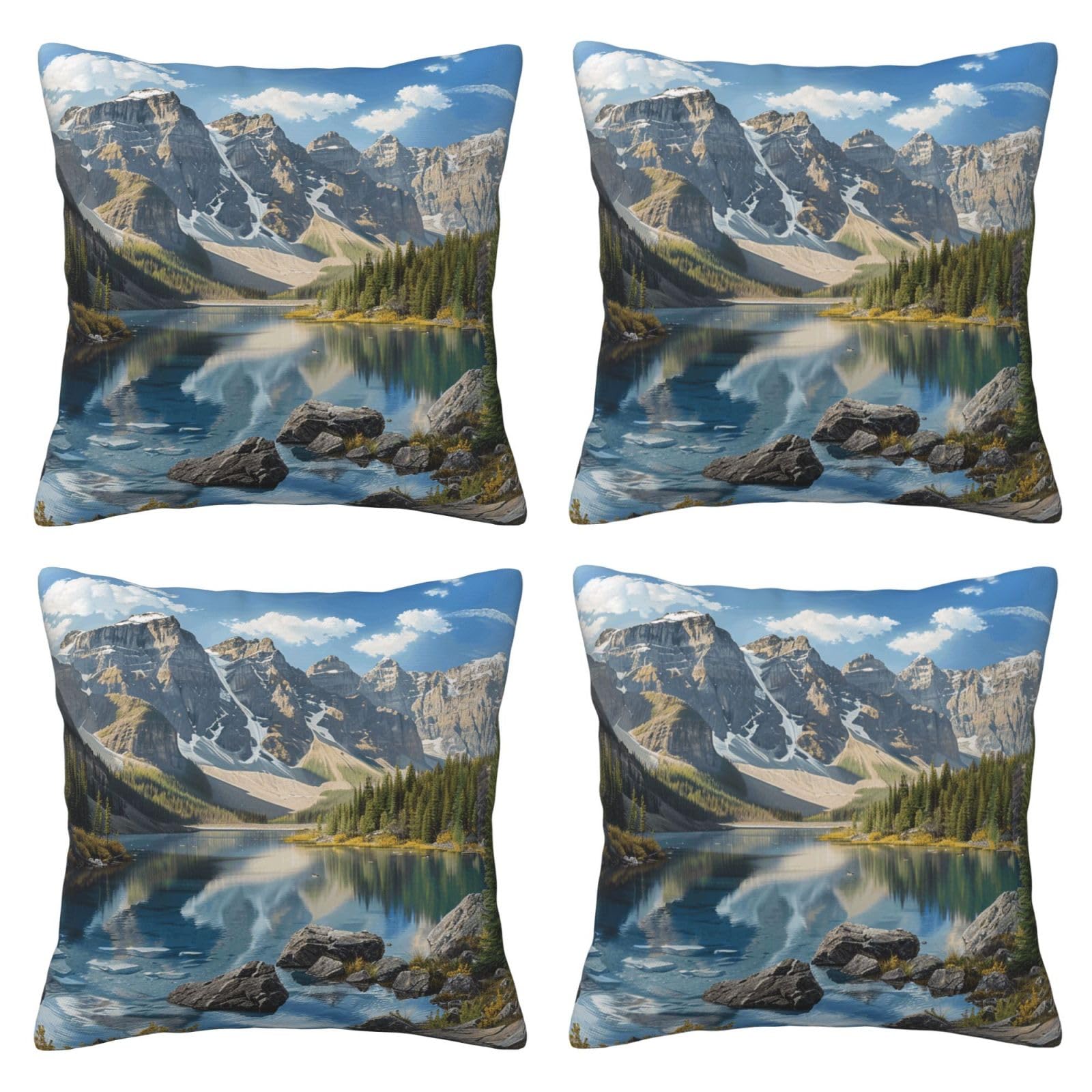 Rocky Mountains Throw Pillow Cases 4 Pack Square Pillowcases Super Soft Pillow Protectors With Zipper for Couch Livingroom Sofa Bed Office Car,40x40 CM