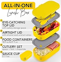 Vista 41 de Lonchera Bento apilable aislada para adultos con palillos reutilizables, lonchera japonesa apta para microondas y a prueba de fugas, para hombres