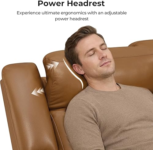 Miniatura 3 de CHITA Sofá reclinable eléctrico de cuero auténtico, sofá reclinable de pared con mesa desplegable, consola, reposacabezas eléctrico, cajones,