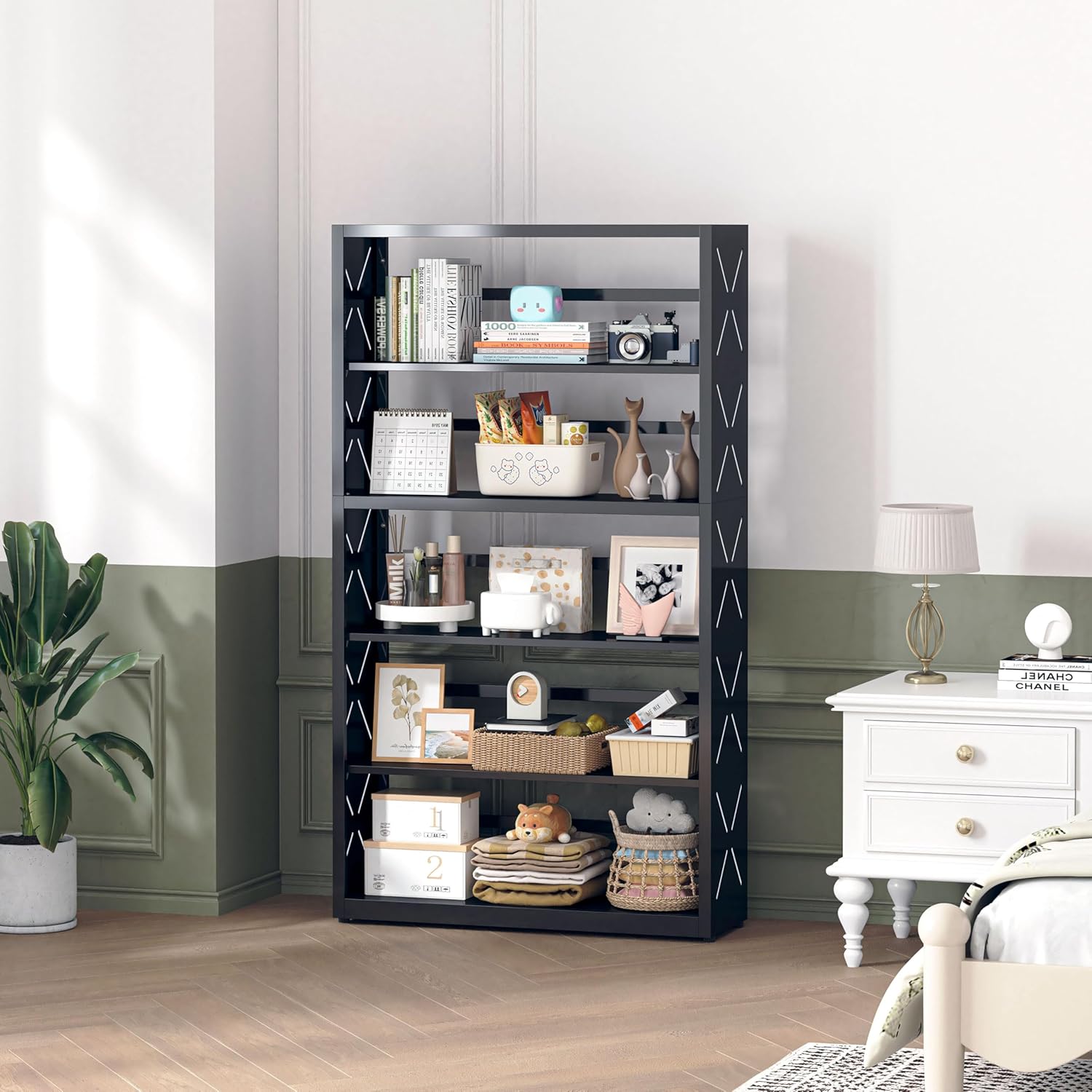 Metal Bookshelf, 5 Tier Wide Bookcase with Adjustable Shelves, Tall Black Book Shelf with Bookends, Large Display Shelves for Living Room, Home Office, Library - Image 2