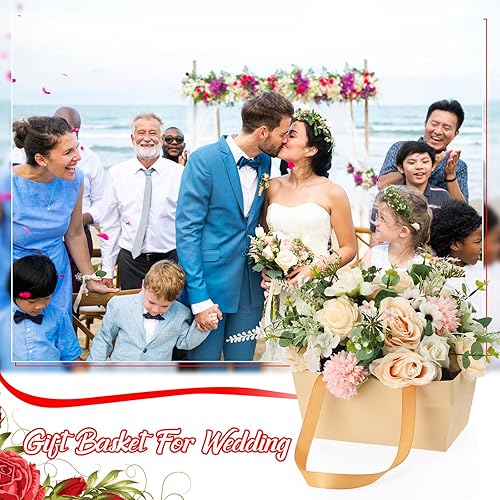 Miniatura 3 de Colarr Paquete de 12 cestas de Navidad para regalo, juego de cesta de regalo vacía de papel kraft con asa, bolsa de envoltura, lazo, bandeja de