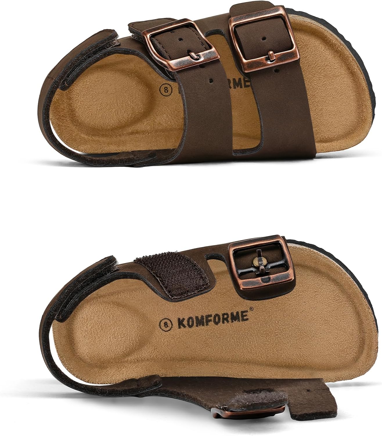 K KomForme Toddler Sandals Boys Girls Cork Footbed Open-toe Sandal Comfort Double Buckle Slip-on Shoes with Adjustable Back Strap