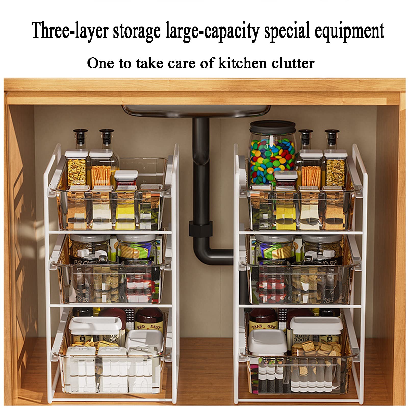 Generisch SchrankSchrank-Organizer zum Ausziehen für Küche und Bad Spüle Schublade Organizer-Korb zur Aufbewahrung von Gewürzen und Soßengläsern (Farbe: Grün Größe: 32 x 23 6 x 50 cm)