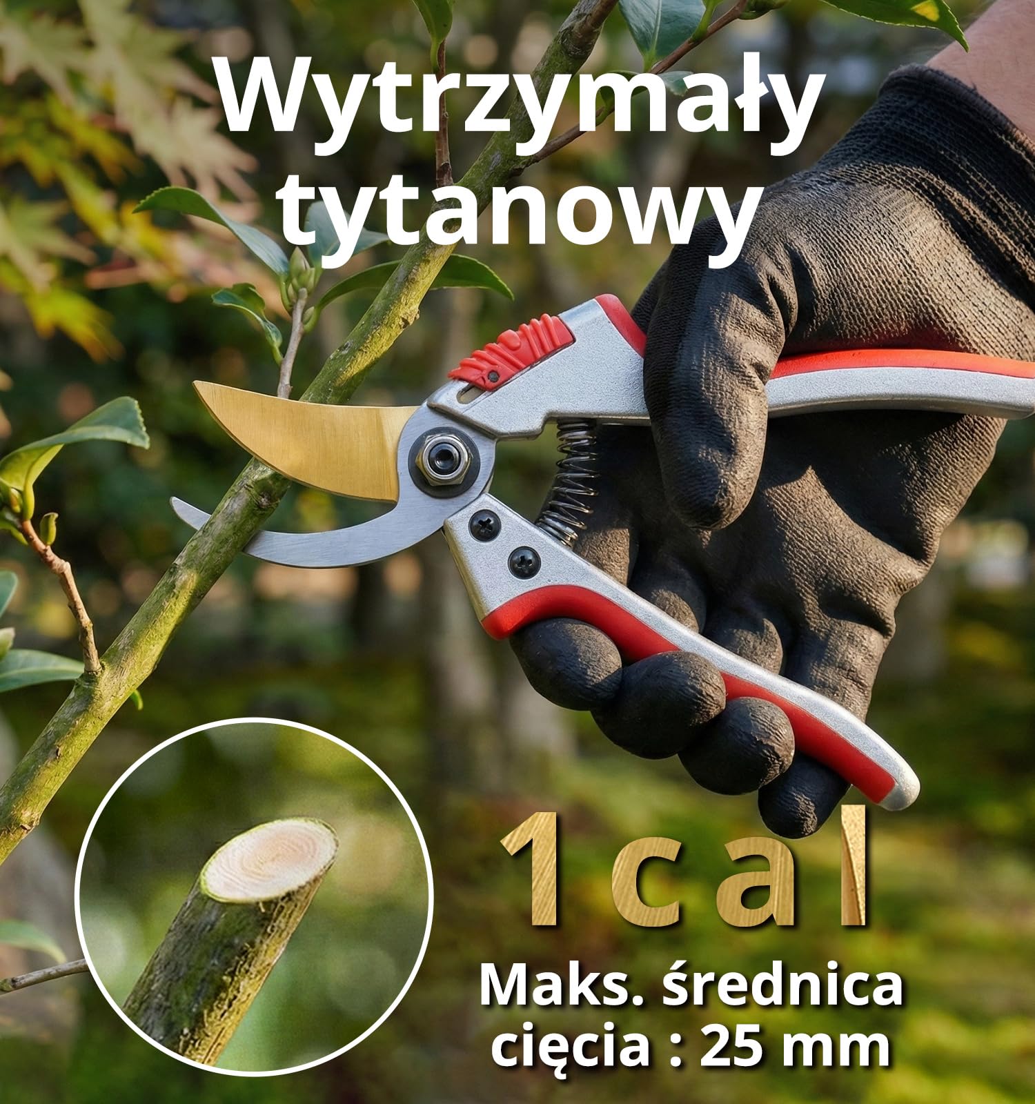 Gardeness Tytanowe Sekatory Ogrodowe Nożyce z powłoką tytanową i stalą SK5 - Ergonomiczny uchwyt do przycinania kwiatów, gałęzi i krzewów, Profesjonalne narzędzia ogrodnicze, Made in Taiwan
