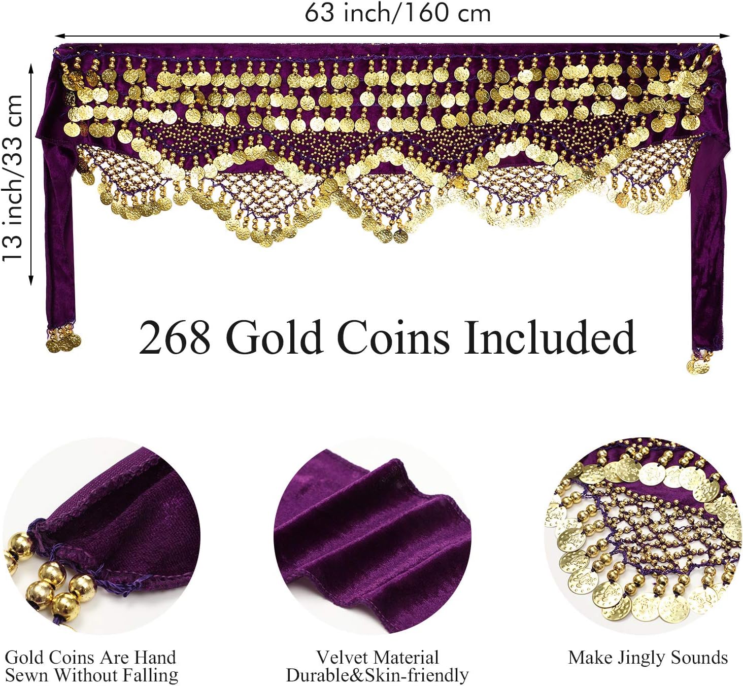 Women Gypsy Costume Accessories Gypsy Small Coins Headpiece Harness Bracelet and Bellydance Hip Scarf for Halloween - Image 5