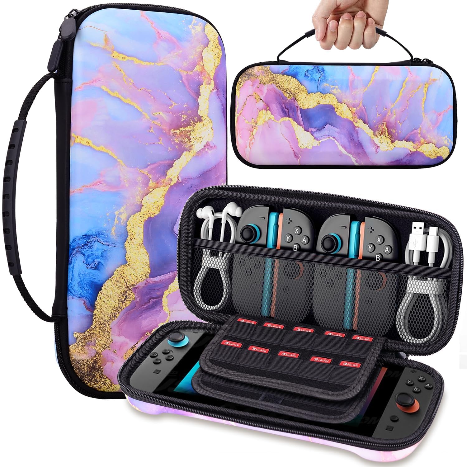 KEDBBAO Tasche für Nintendo Switch 2 2025, Harte Tragetasche Hülle Case mit großem Fassungsvermögen und 20 Steckplätzen (Bicolor Marble)