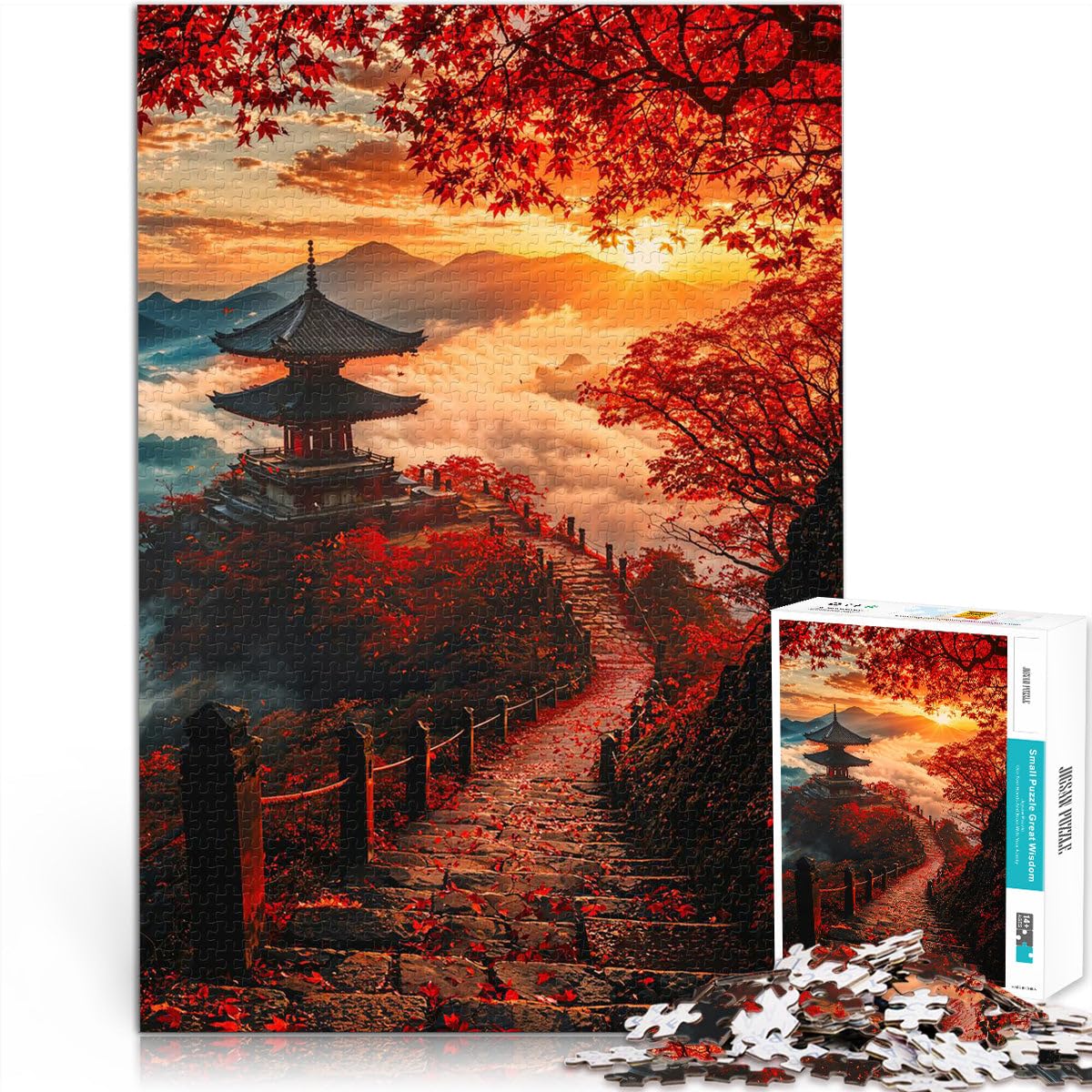 Jigsaw Puzzles 1000 Pieces for Adults Japanese Pagoda Sunset Schwierig Schwer Wunschliste mit dem Weihnachtsmann38x26cm