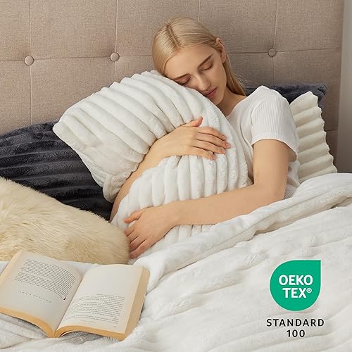 Miniatura 4 de Bedsure Juego de funda de edredón esponjoso, funda de edredón ultrasuave de felpa lanuda tamaño King, juegos de cama de franela de vellón cálido