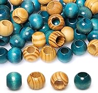 Vista 1 de 50 Piezas Cuentas de Madera Agujero Grande Cuentas de Madera para Manualidades de Macramé, Cuentas de Madera Sueltas Espaciadoras Redondas