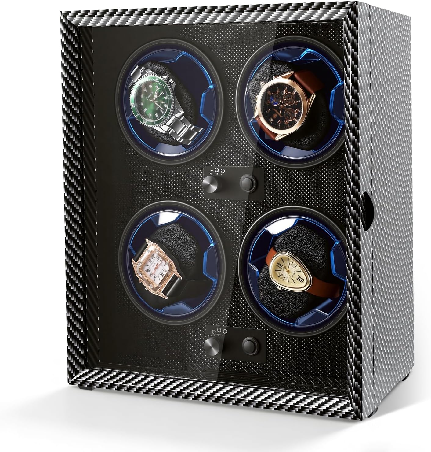 Watch Winder for Automatic Watches, 4 Modes Automatic Watch Winder Box with LED Backlight, Rotating Watch Case with Super Quiet Motor for Rolex, Cartier, Omega (Black, 4 Slots)