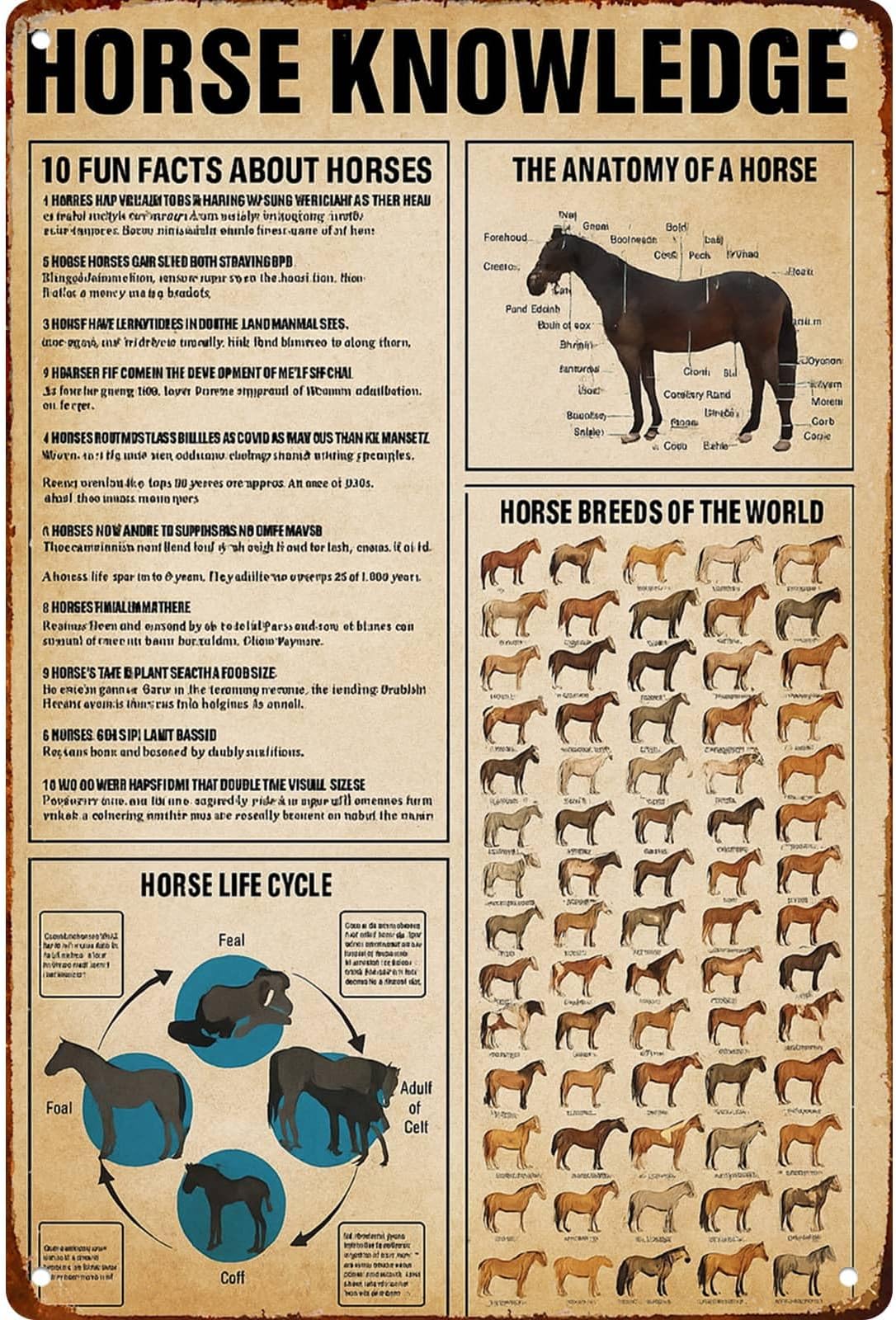 Horse Knowledge, The Anatomy Of A Horse Poster Wall Art Poster Signs Posters Funny Metal Sign For Man Cave bathroom Farm Bedroom living room Kitchen Garage Wall Decor 8 * 12 Inch