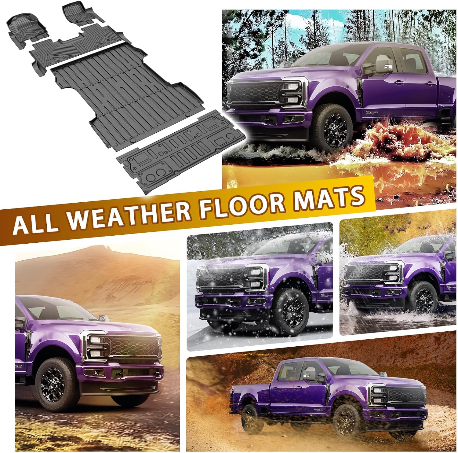 Powerty Floor Mats for 2017-2024 2025 2026 Ford F250/F350/F450 Super Duty Crew Cab Truck Bed Mat Tailgate Liner Protector All Weather Replacement for Ford F250/F350/F450 Accessories