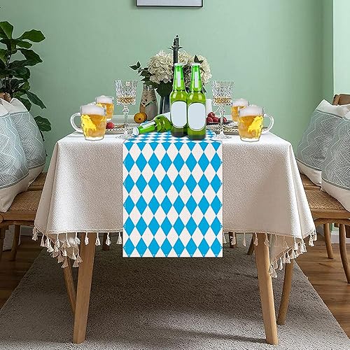 Miniatura 4 de Camino de mesa para el Oktoberfest, camino de mesa de festival de cerveza alemana bávara, azul y blanco, camino de mesa para Oktoberfest, decoración