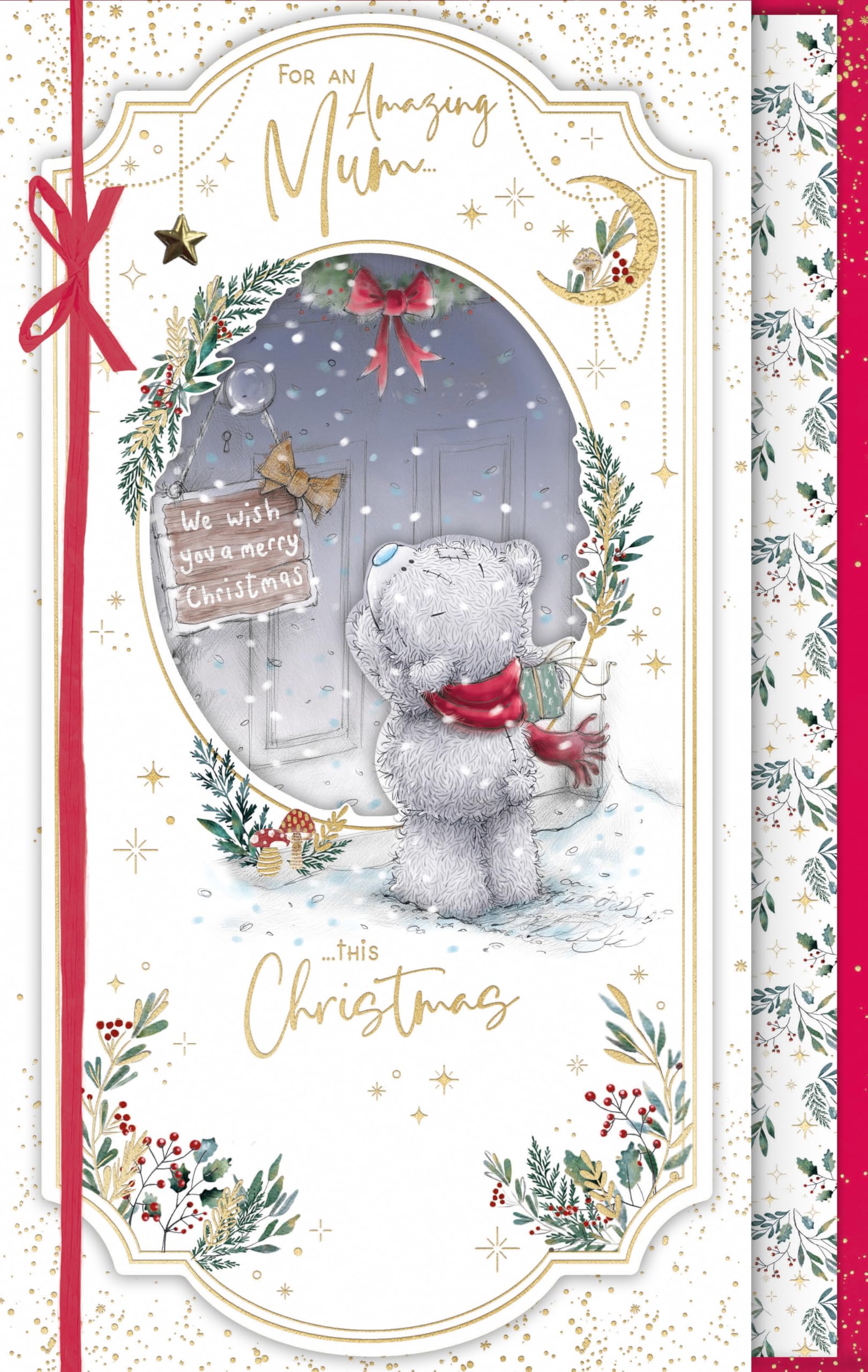 Me To You Tatty Teddy Handmade Christmas Card To An Amazing Mum, With Illustrated Paper Insert 7x11ins - Official Collection