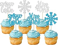 Vista 1 de Gyufise 24 adornos plateados para cupcakes con purpurina azul y plateado para tartas de Miss to Mrs para decoración de tartas de invierno, bodas