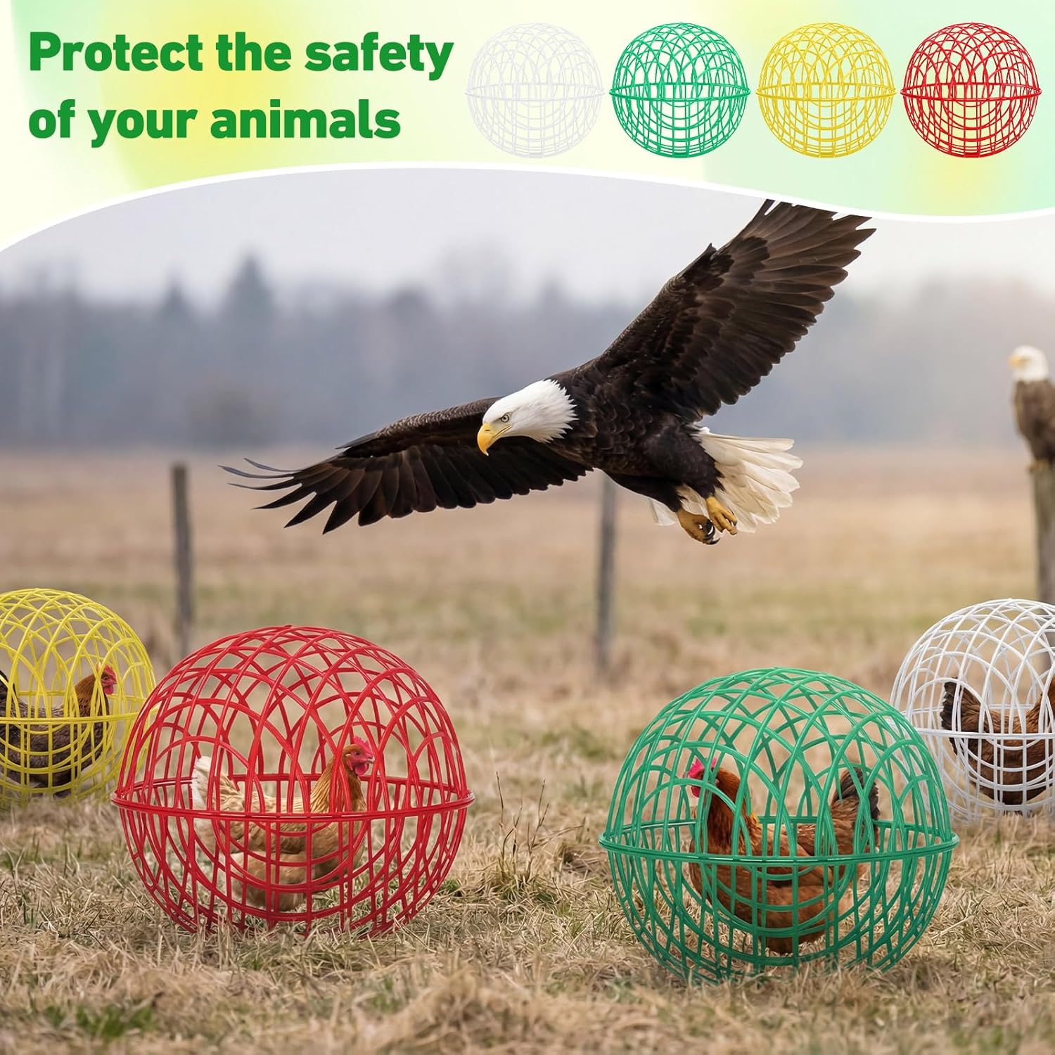 Leinuosen 4 Pack Chicken Ball Cage Movable Mesh Rabbit Coops Plastic Detachable Rolling Safety Hutch Prevents Dog Bites Horse Trampling for Bird Duck Outdoor(Multiple Colors,15.75'',Multiple Style)