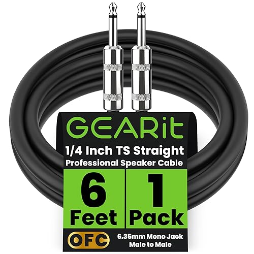 GearIT Cable de altavoz profesional (6 pies) 12 AWG de cobre puro de 14 pulgadas a 14 pulgadas TS recto macho a macho para amplificador, gabinete de