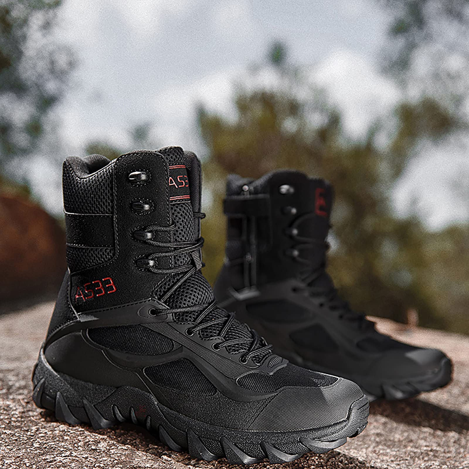 Taktische Stiefel für Herren, atmungsaktiv, Militär-Armee-Stiefel, langlebige Kampfarbeitsschuhe, leichte Wanderstiefel,Black-43