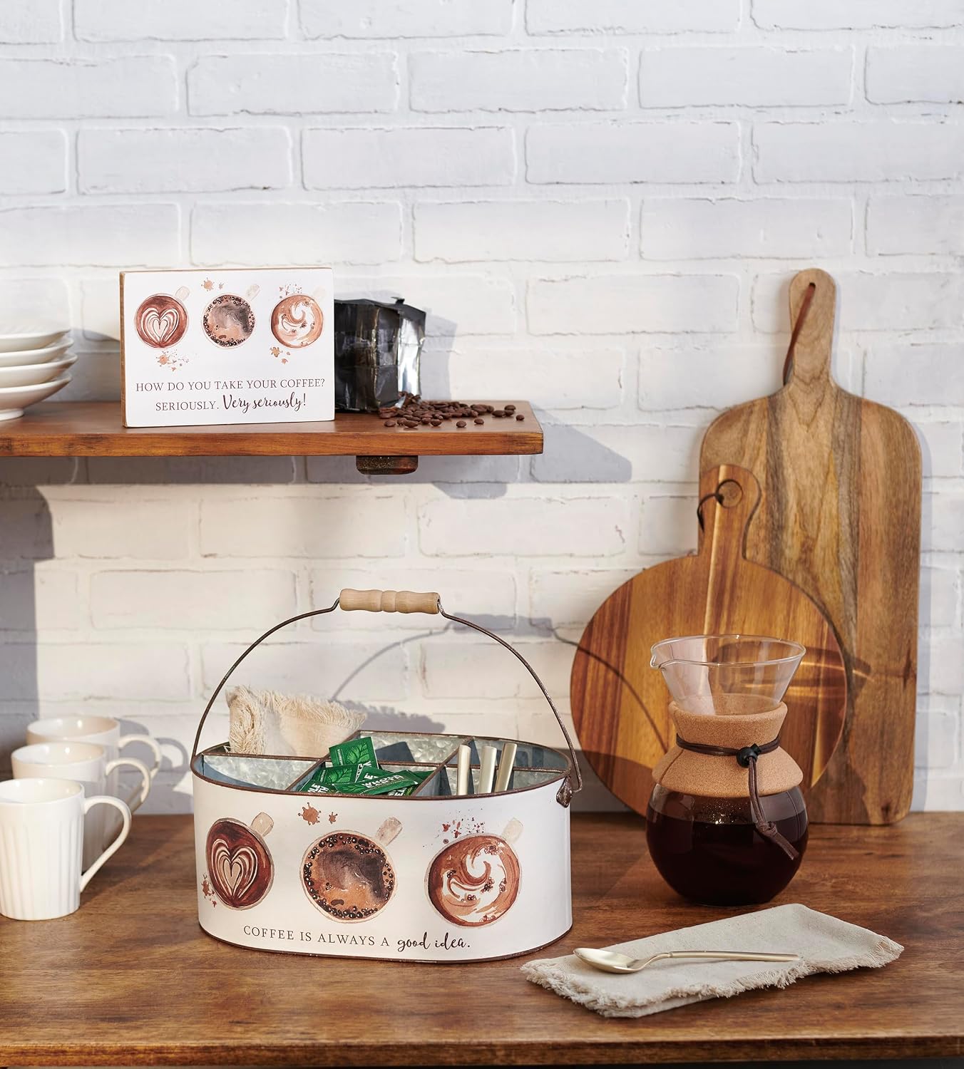 Primitives by Kathy Caddy - Coffee Is Always A Good Idea sentiment with hand painted coffee cup designs