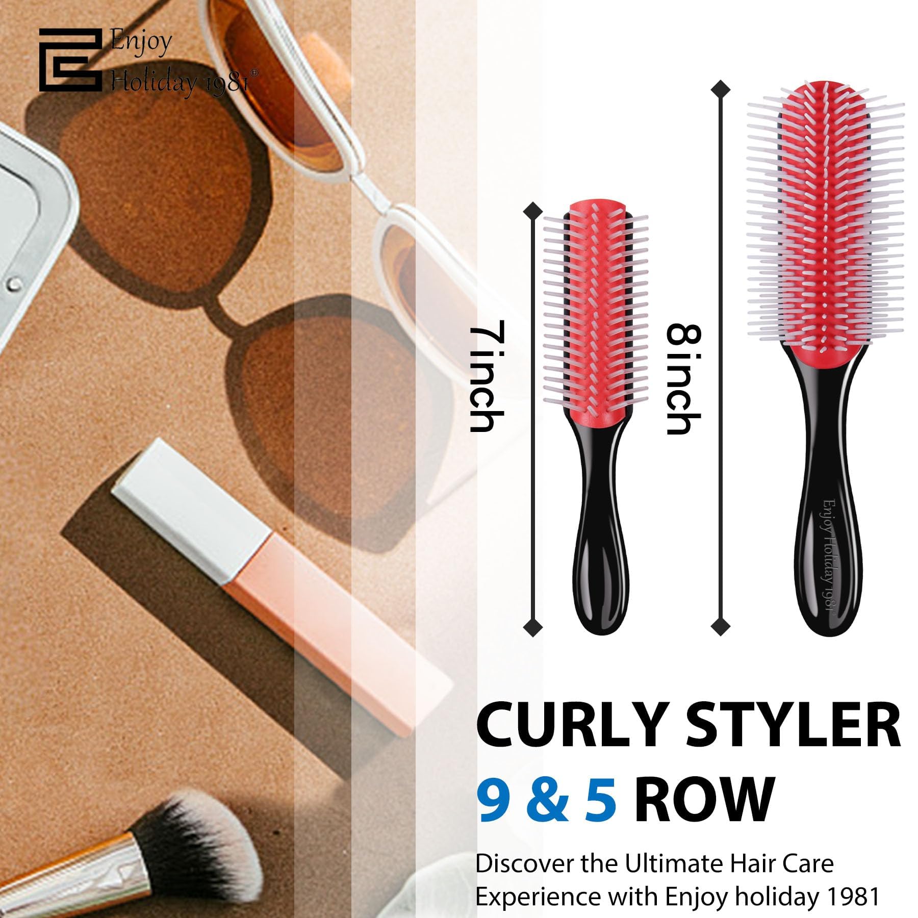 2 cepillos de pelo para mujeres y hombres, cabello rizado, húmedo o seco, 9 filas, 5 filas, cepillos de estilo clásico para cabello grueso natural, separación de soplado, definición, desenredar